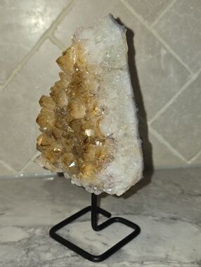Natural Citrine Quartz Crystal Cluster Mounted on Display Stand Geode Rock Art